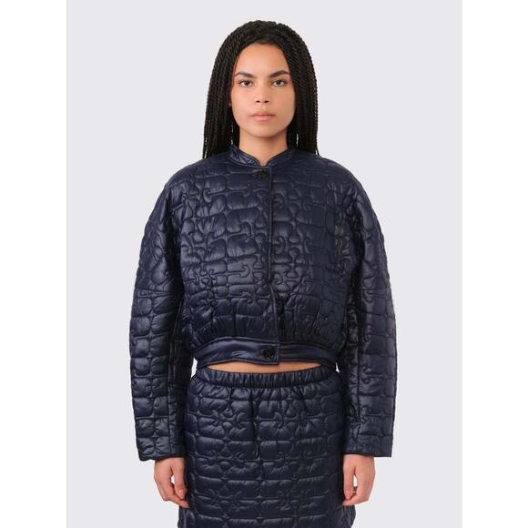 GANNI Shiny Quilt Curved Sleeve Cropped Jacket XS - Picture 1 of 16